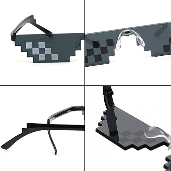 Black 8 Bit Pixel Video Game Sunglasses, Unisex Meme Pixelated Eyewear - Picture 7 of 8